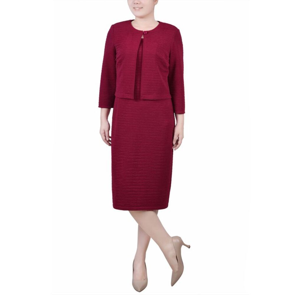 NY Collection Petite Textured 3/4 Sleeve Two Piece Dress Set